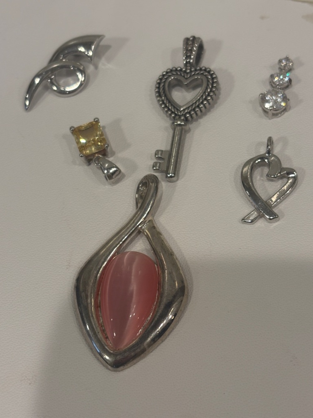 Sterling Silver Pink Teardrop Pendant Necklace - Unbranded